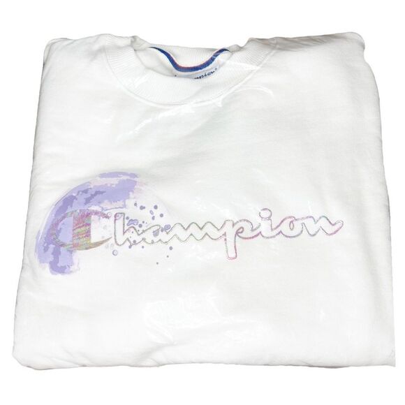 Champion Powerblend Pullover in White with Iridescent Chest Logo - Picture 2 of 7